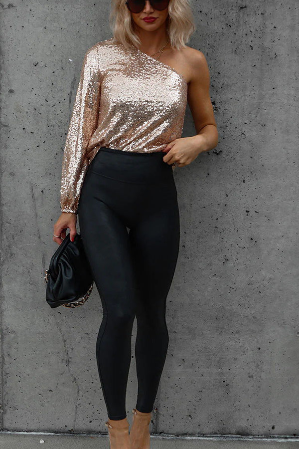 Stilla | Prom Queen Enkel Skulder Paillet Top