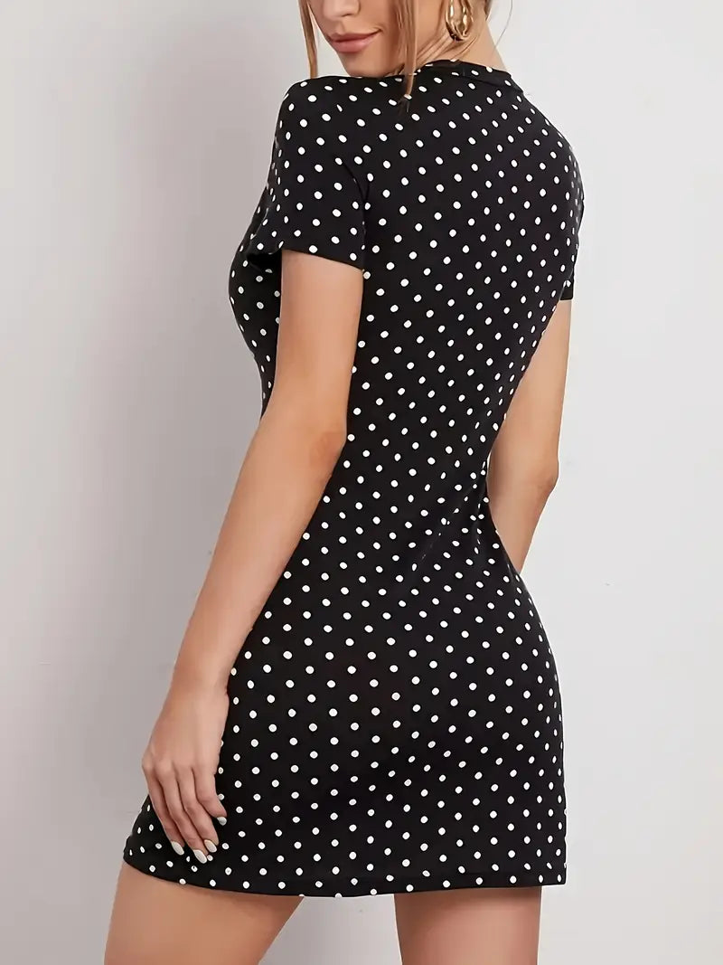 Stilla | Sort Bodycon Kjole Med Prikker