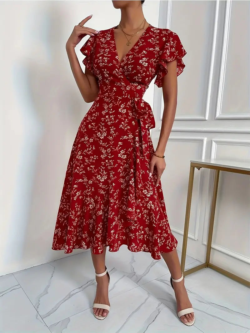 Stilla | Elegant Kuvertrække Kjole Med Blomsterprint