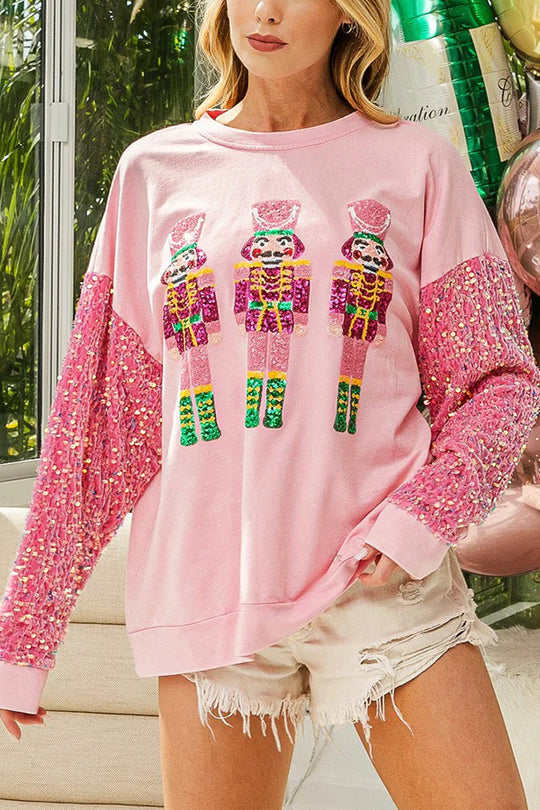 Stilla | Jul Løs Rundhals Pailletter Ærme Sweatshirt