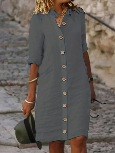 Stilla | Elegant Midi Kjole Med Knap Til Afslappet Dame Mode