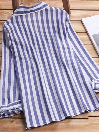 Stilla | Blåstribede Revers Bluse Dametop