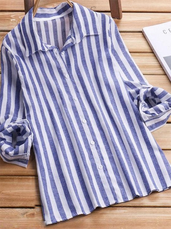 Stilla | Blåstribede Revers Bluse Dametop