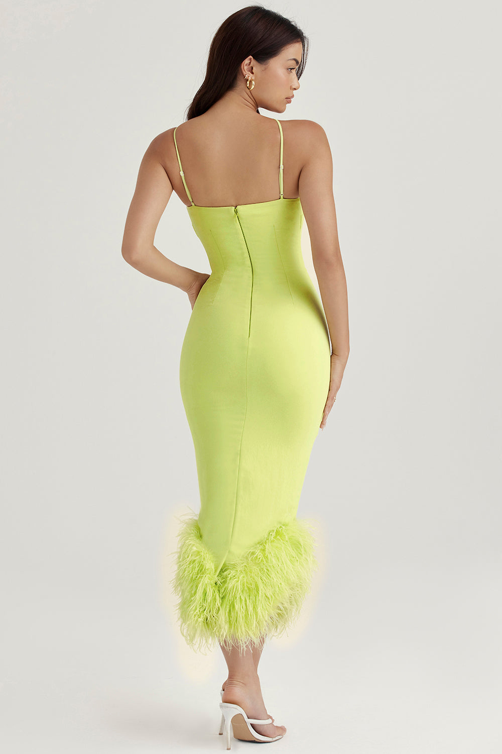 Stilla | Lime Midikjole Med Fjer