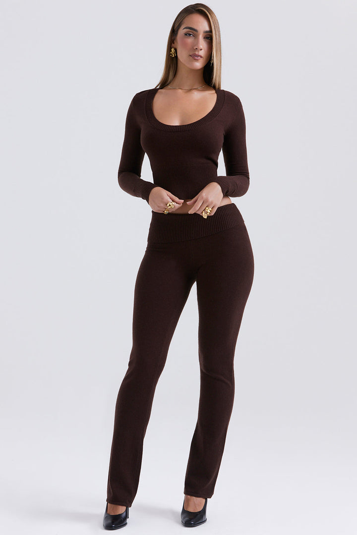 Stilla | Top Med Rund Hals Og Bukser Chokolade Cashmere Blanding