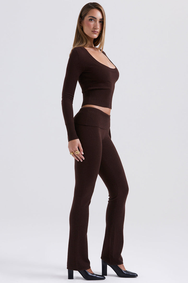Stilla | Top Med Rund Hals Og Bukser Chokolade Cashmere Blanding