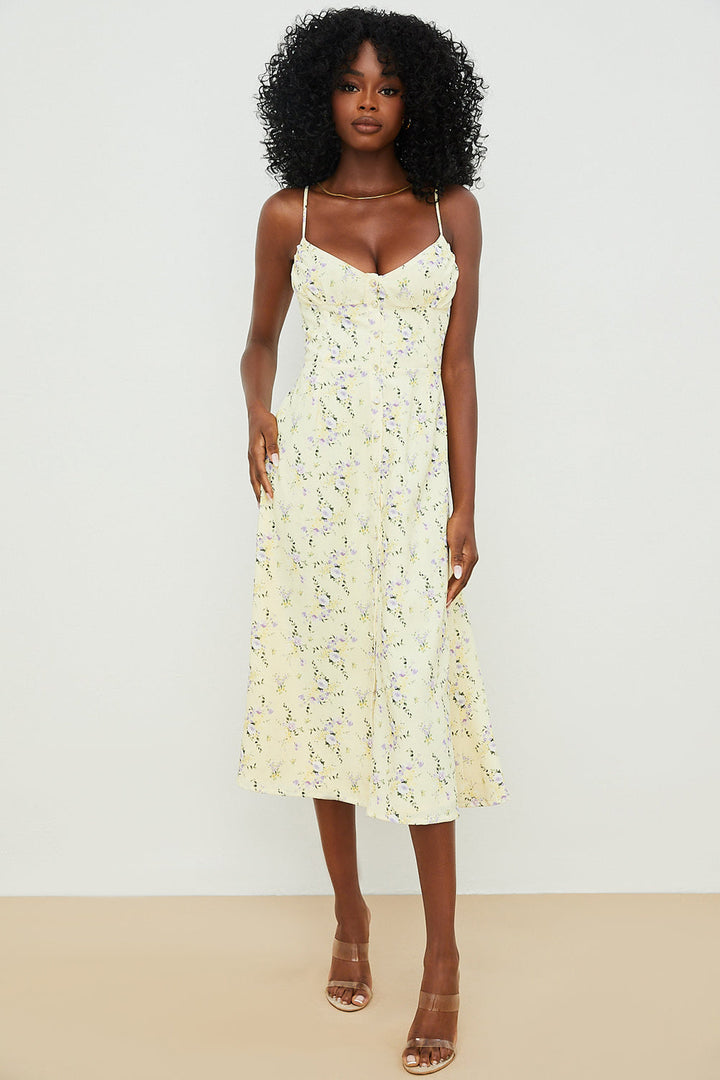 Stilla | Citronblomstret Midi Solkjole
