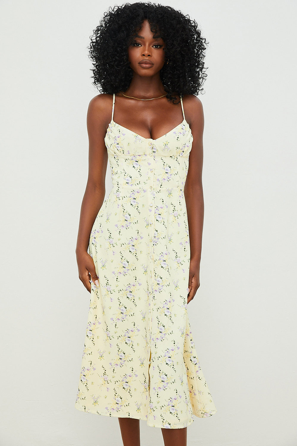 Stilla | Citronblomstret Midi Solkjole