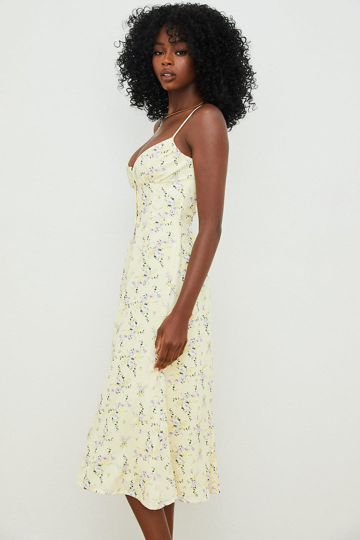 Stilla | Citronblomstret Midi Solkjole