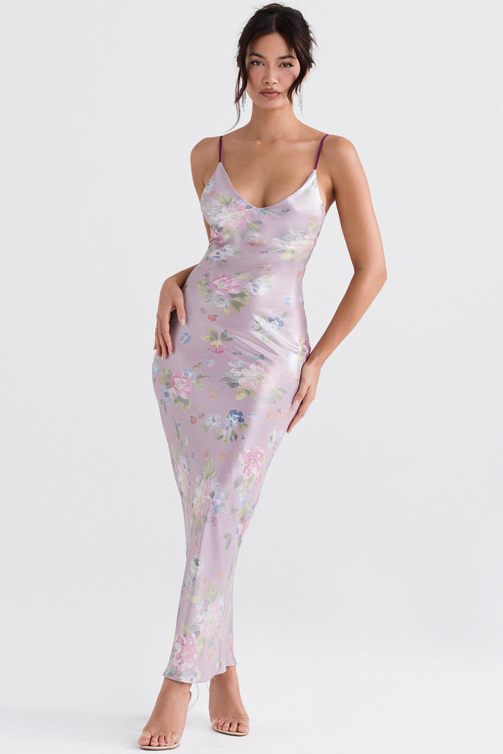 Stilla | Mauve Maxi Kjole Med Blomster