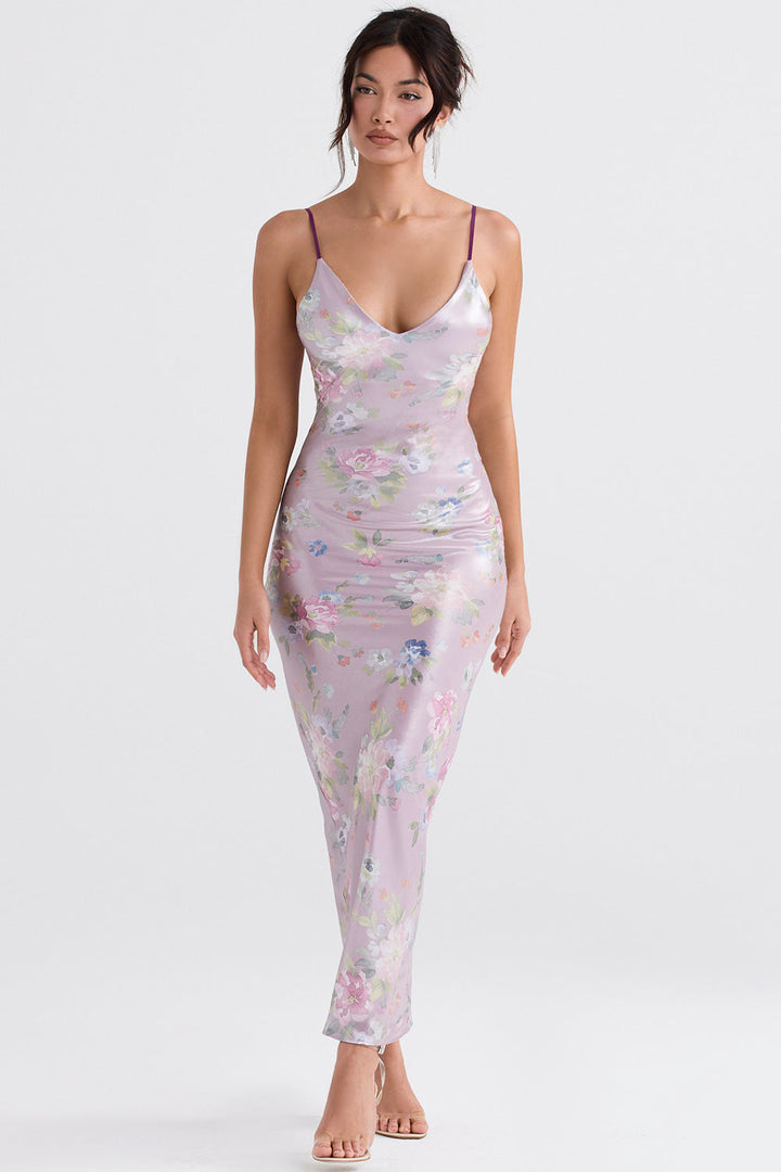 Stilla | Mauve Maxi Kjole Med Blomster