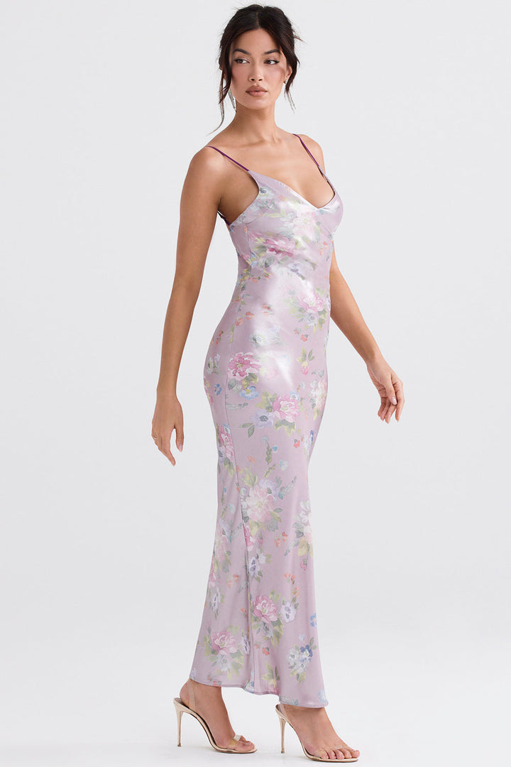 Stilla | Mauve Maxi Kjole Med Blomster
