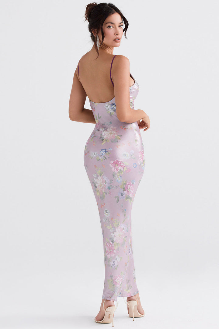 Stilla | Mauve Maxi Kjole Med Blomster