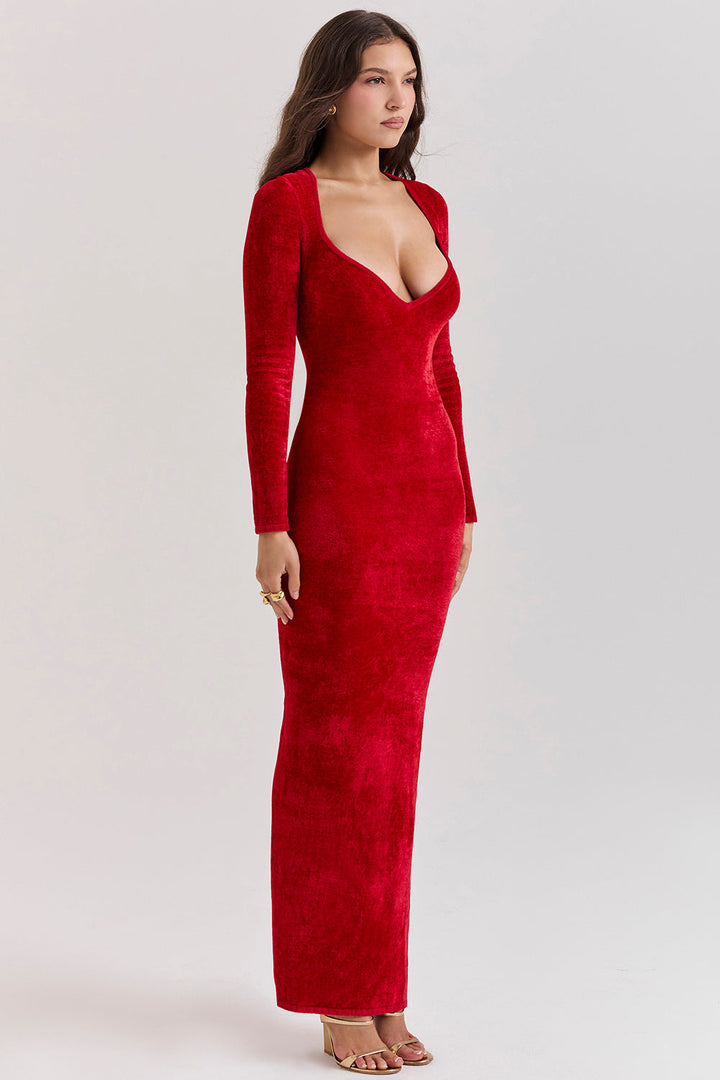 Stilla | Scarlet Chenille Sweetheart Kjole