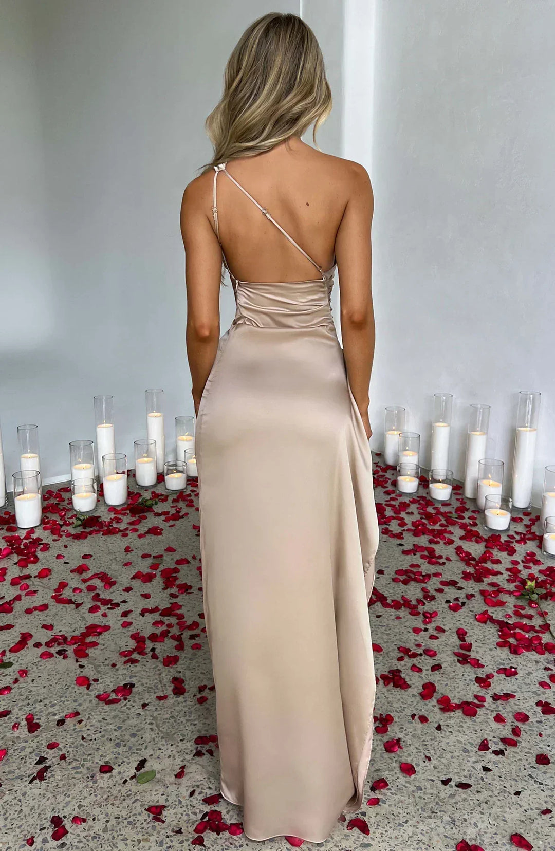 Stilla | Satin Split Dress With One Shoulder