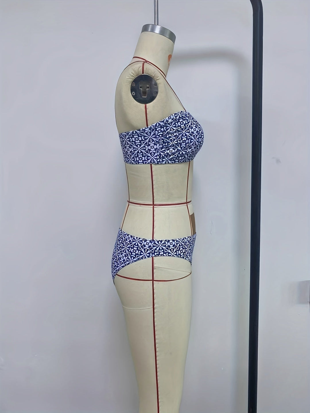 Stilla | Blå Bandeau Bikini Ekstrem Presser Blomster, Høj Talje
