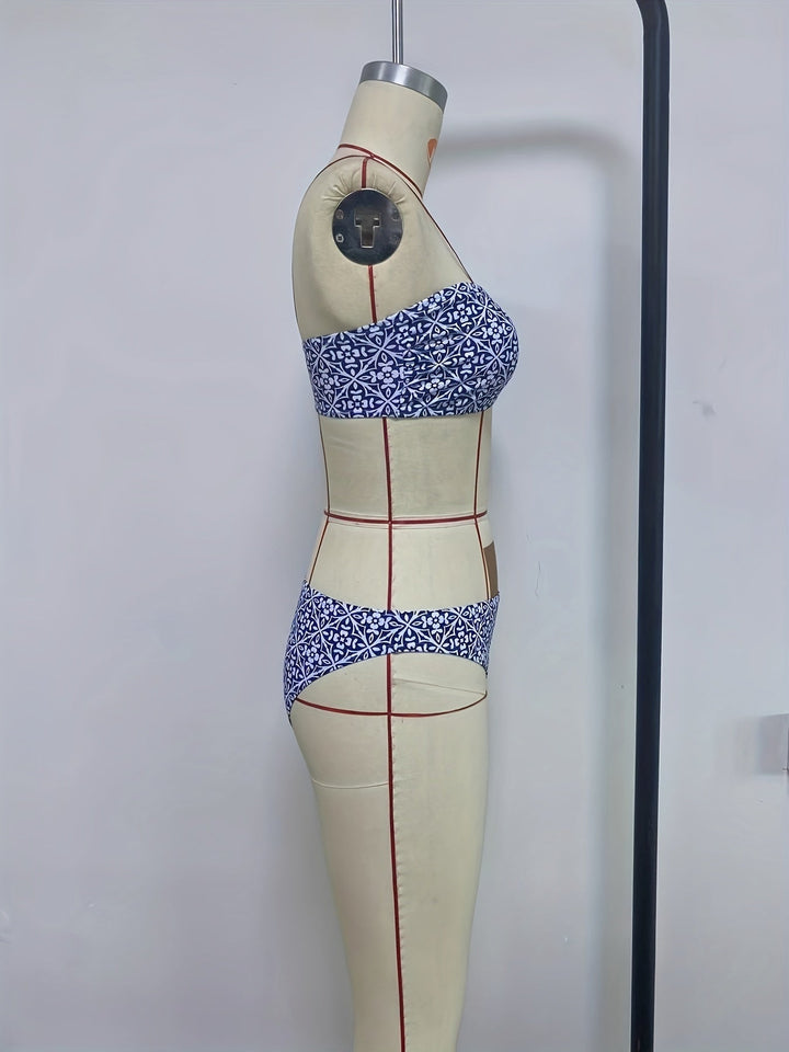 Stilla | Blå Bandeau Bikini Ekstrem Presser Blomster, Høj Talje