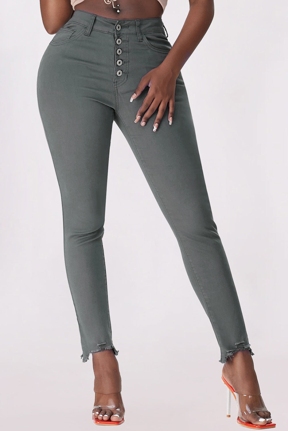 Stilla | Knap-åbning Kant Detalje Skinny Jeans