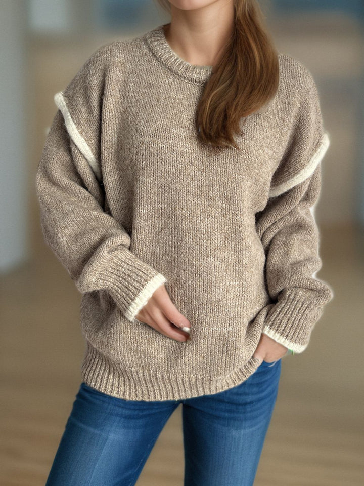 Stilla | Pullover med rund halsudskæring, overskårne skuldre og kontrasterende kant
