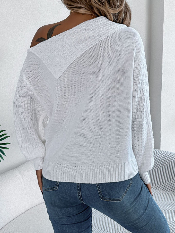 Stilla | Langærmet Fletstrikpullover Med En-Sidet Skulder