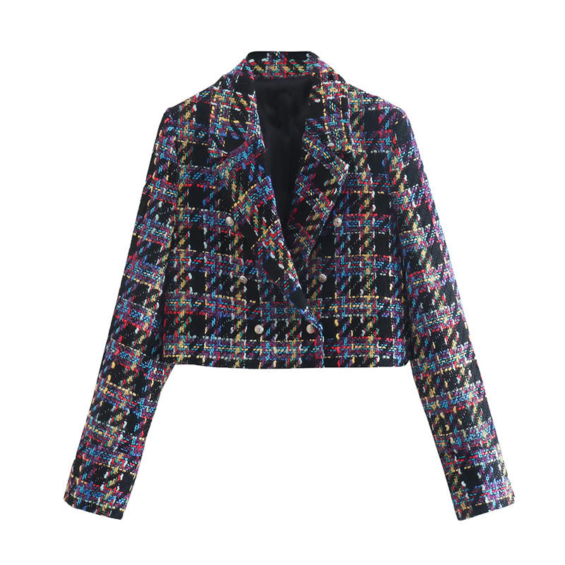 Stilla | Klassisk Tjekket Blazer Til Dame, Kort Jakkesætjakke