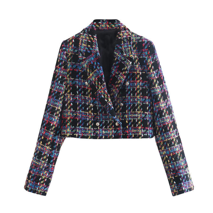 Stilla | Klassisk Tjekket Blazer Til Dame, Kort Jakkesætjakke