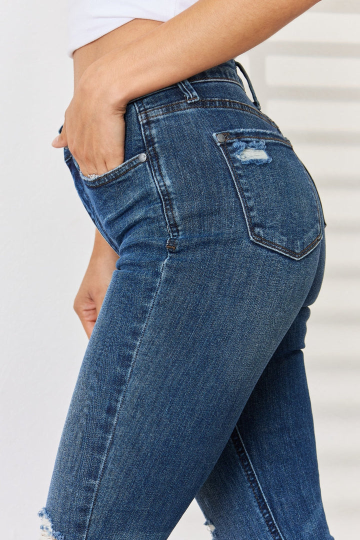 Stilla | Blå Full Size Mellemhøj Talje Distressed Slim Jeans
