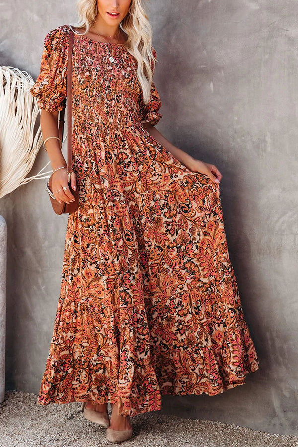 Stilla | Autumn Grace Smocked Paisley Maxi Kjole