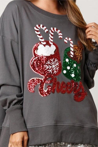 Stilla | Julegodter Tasse Pailletter Casual Løs Sweatshirt