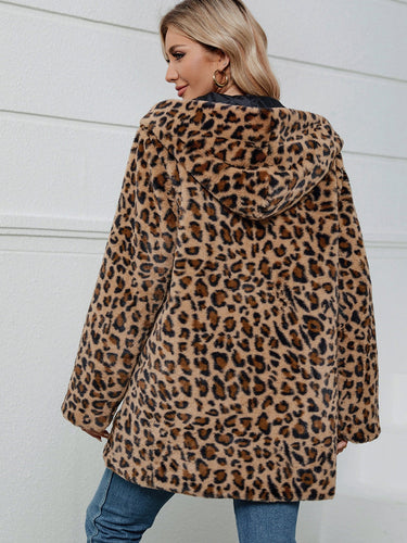 Stilla | Langærmede, Fuzzy Jakke Med Hætte og Leopardmønster