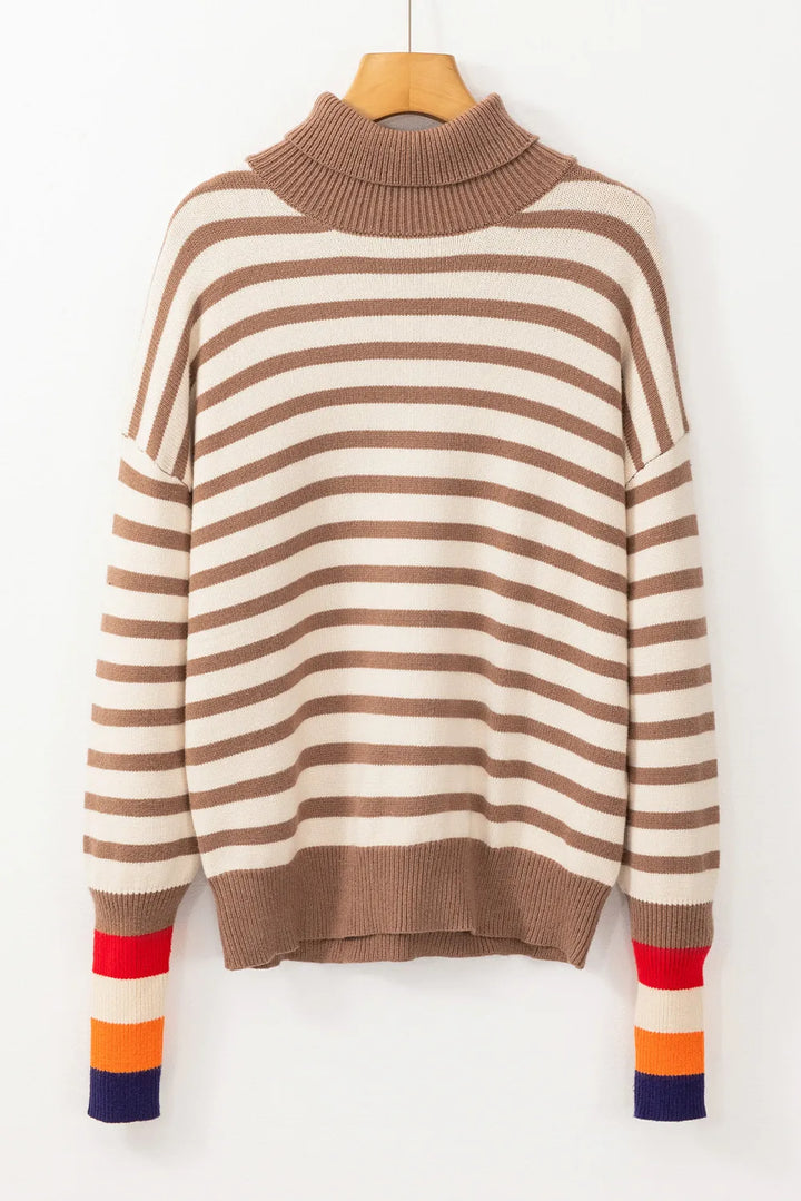 Stilla | Stribet Rullekrave Sweater Med Lange Ærmer