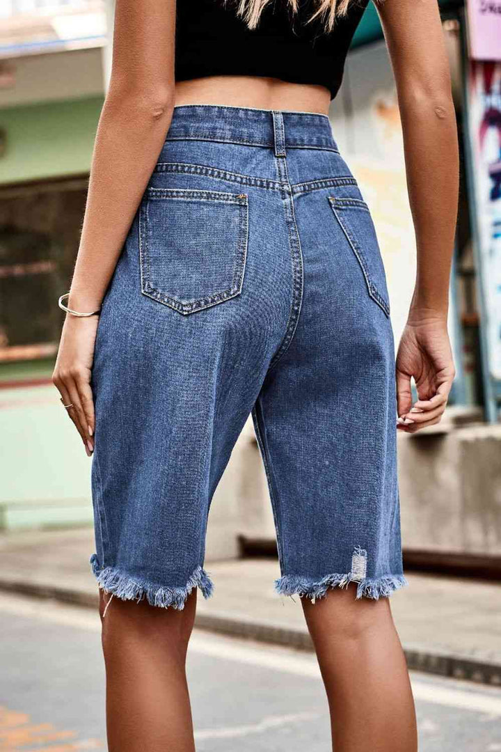 Stilla | Hem Høj Talje Denim Shorts Med Lommer