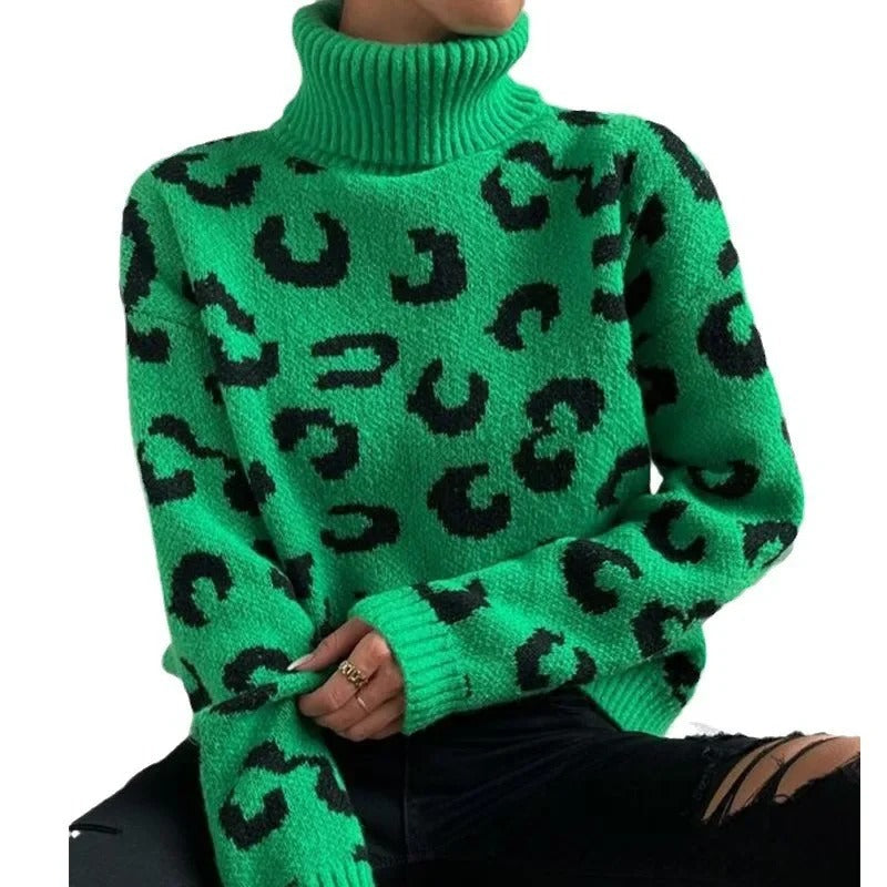 Stilla | Afslappet rullekrave-strikpullover med leopardmønster