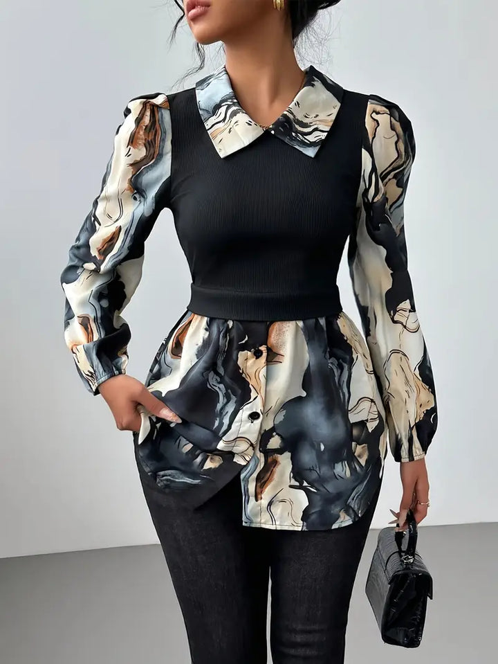 Stilla | Bluse i trykt satin med blomsterprint