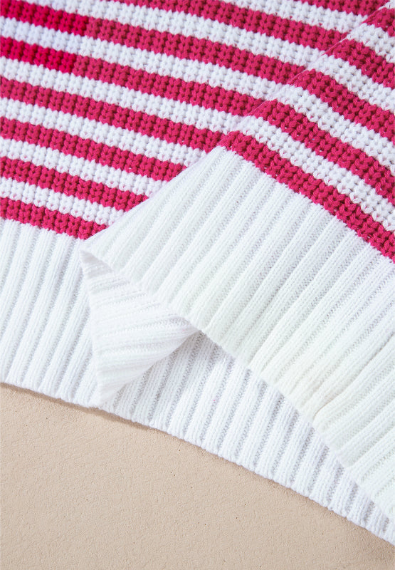 Stilla | Stribet Pullover Med Lange Ærmer og Halv Lynlås og Ståkrave