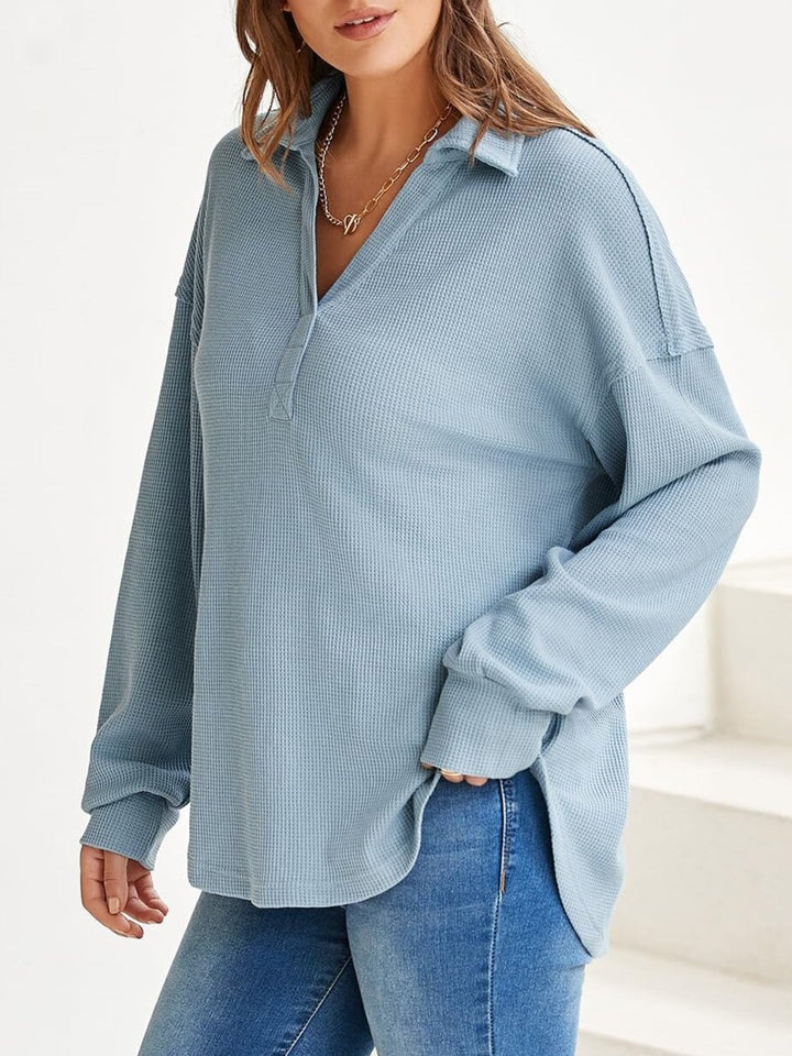 Stilla | Sweater med Johnny krave i struktureret strik med lange ærmer