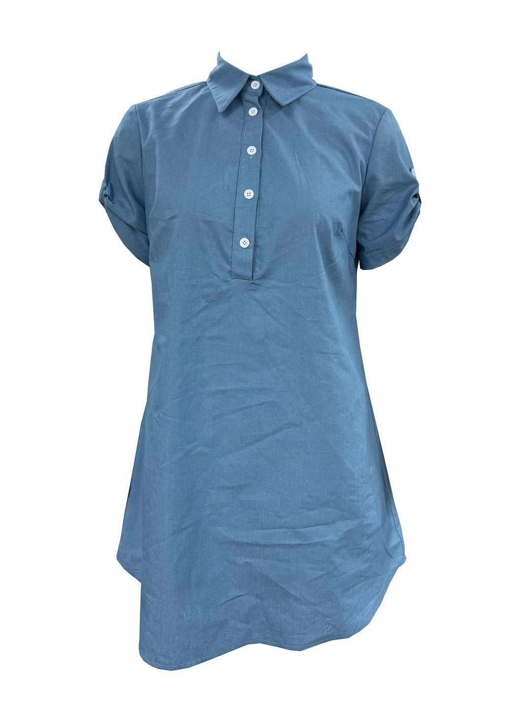 Stilla | Elegant Kort Denim Kjole Med Knapper Og Krave Til Kvinder