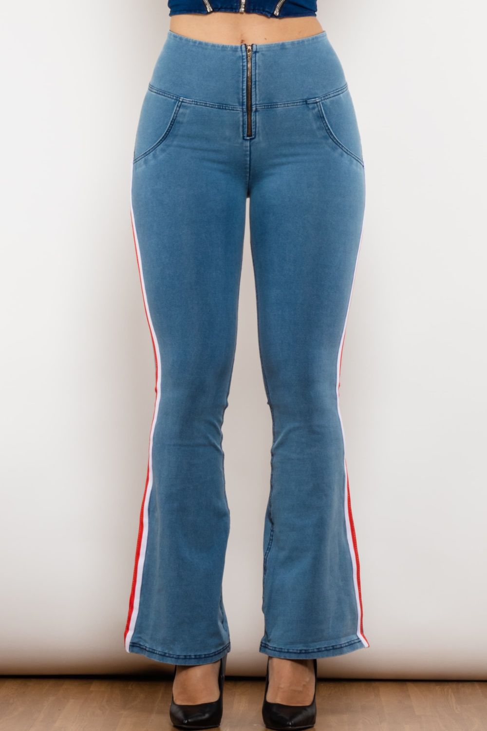Stilla | Stripe Zip Closure Bootcut Jeans