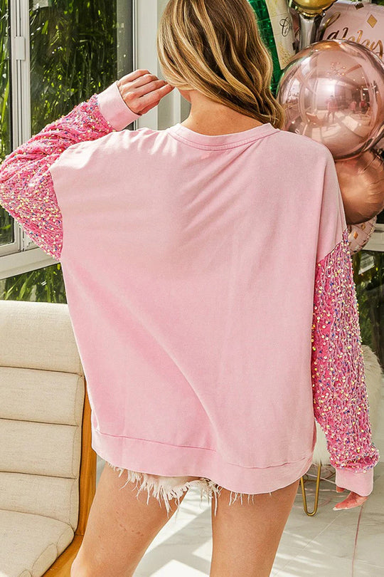 Stilla | Jul Løs Rundhals Pailletter Ærme Sweatshirt