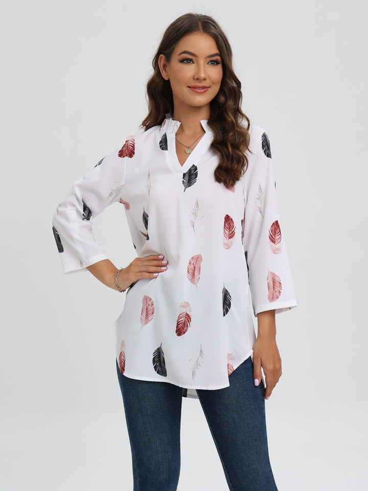 Stilla | Bluse V Udsnit Tryk Fjer