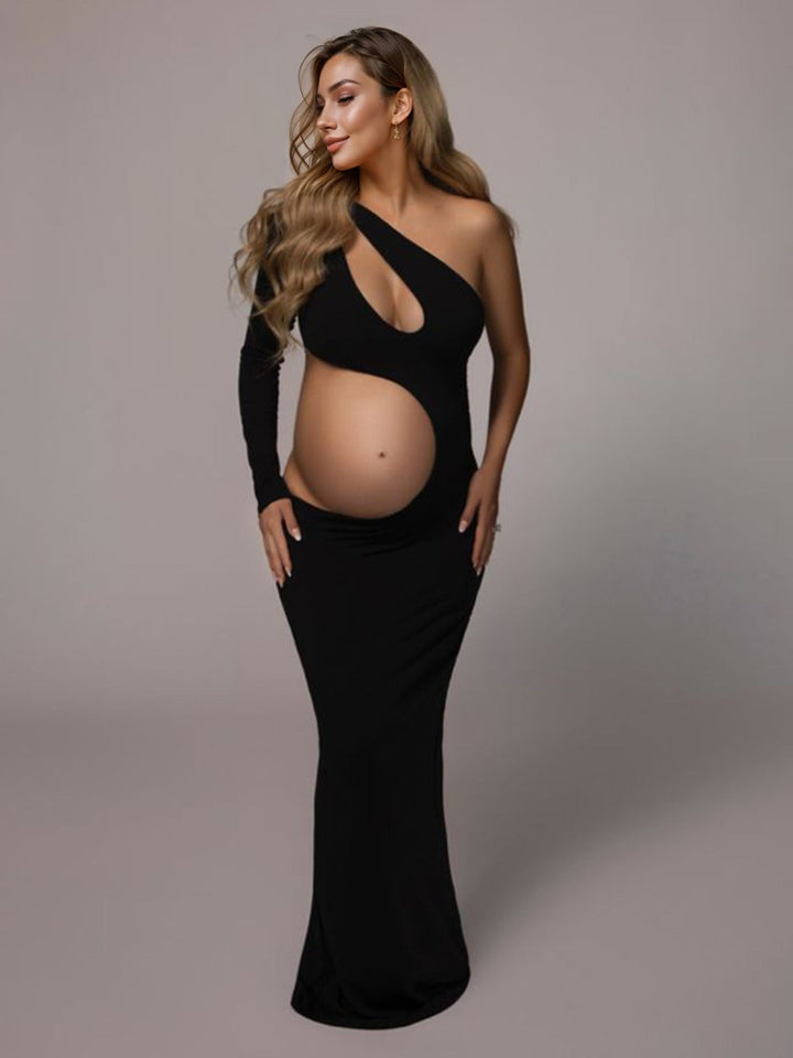 Stilla | Elegante Tynd Perforeret Uregelmæssig En Skulder Maxi Kjole Fotografi Maternity