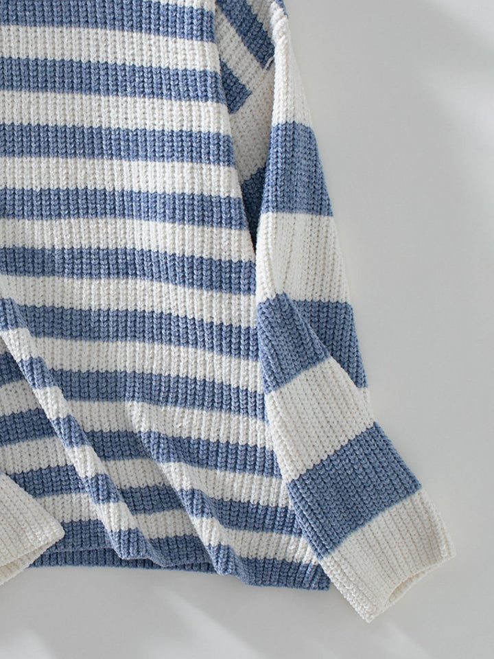 Stilla | Stribet Pullover Med Lange ærmer og Rund Udsnit