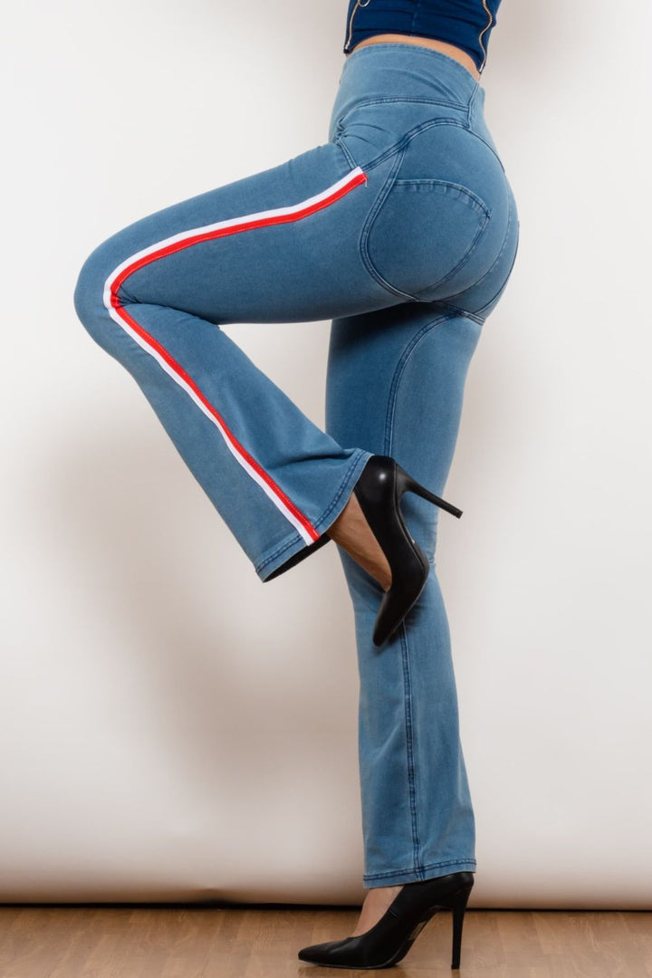 Stilla | Stribet Lynlås Lukning Bootcut Jeans
