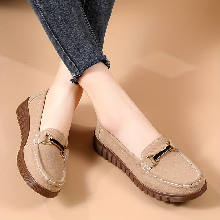 Stilla | Dame Loafers Med Metalspænde, Afslappet Slip on Sko Enkle Farver