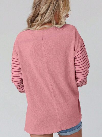 Stilla | Nakke Stribet Langærmet Slids T-shirt