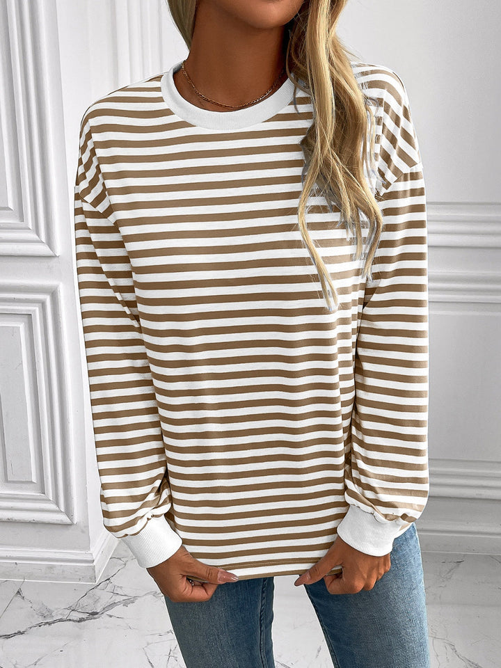 Stilla | Stribet Rundhalset Sweatjacke Med Lange Ærmer