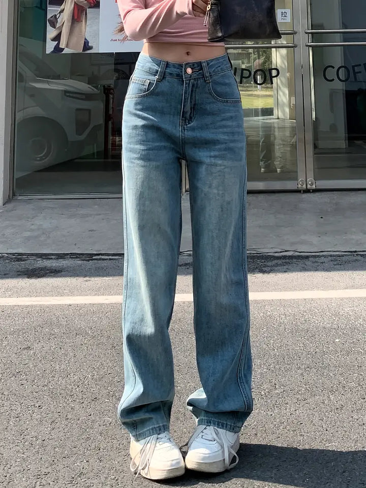 Stilla | Høj Talje Jeans Med Brede Ben Klassisk, Vaskede Denim En Løs Pasform