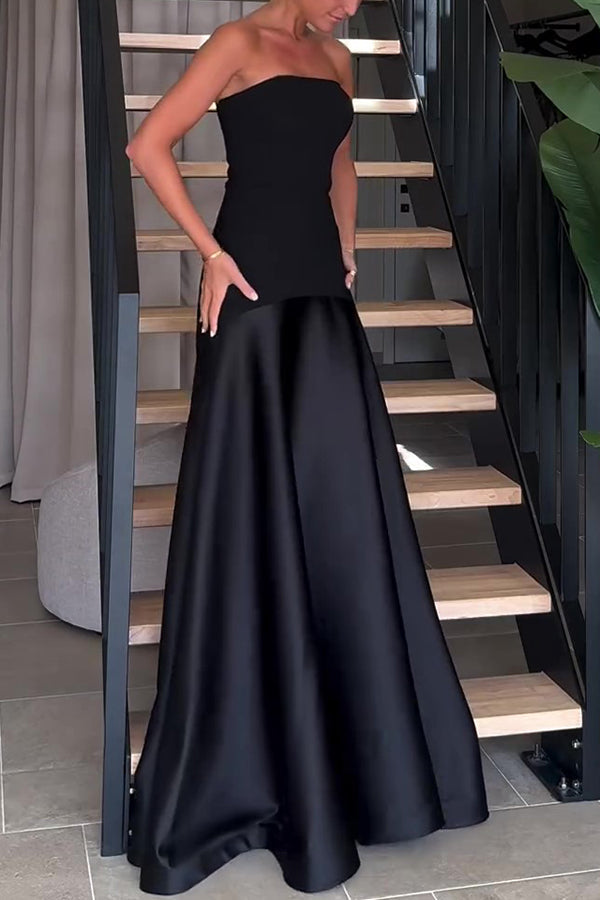 Stilla | Elegant Langt Stropkjole Med Bustier Og Vidde Udsvingende Skørt