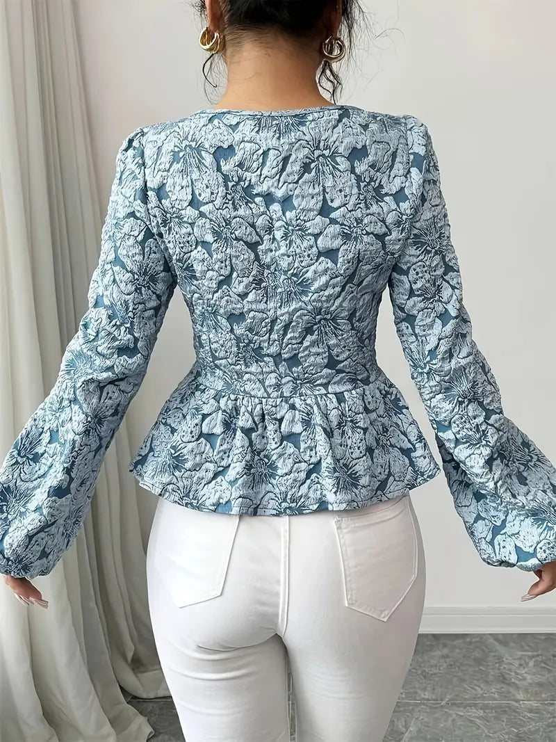 Stilla | Bluse Elegant Med Blomster Mønster Og Pufærmer