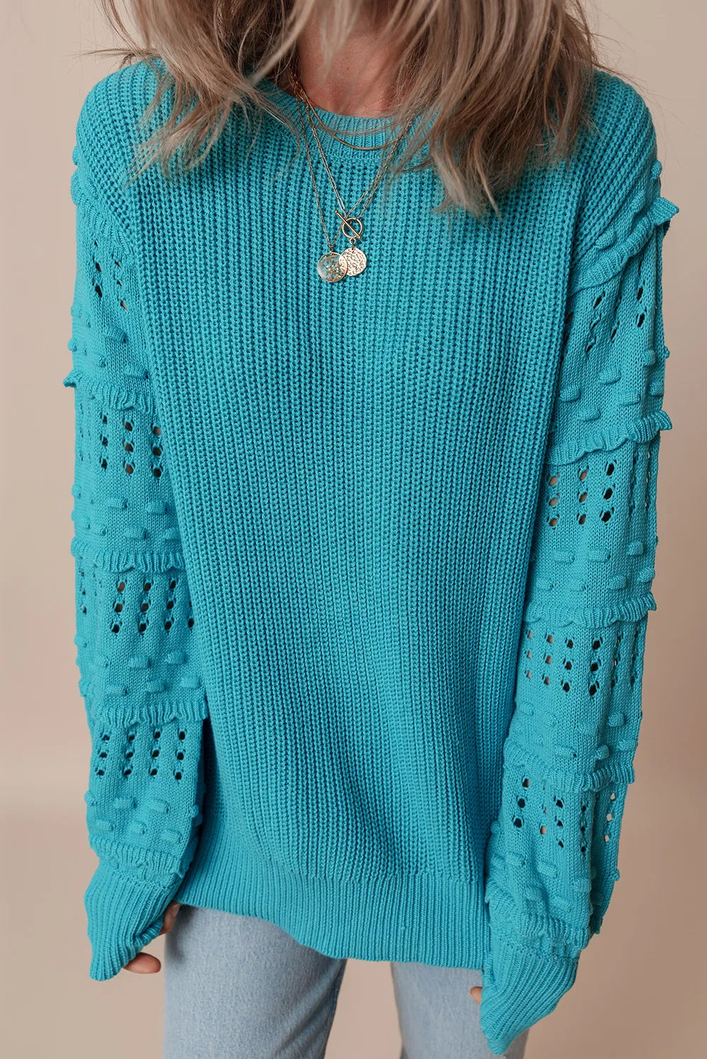 Stilla | Pullover med lange ærmer rund halsudskæring med flæse detaljer